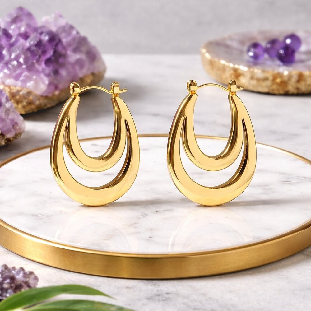 18K Gold Plated 316L Stainless Steel Crescent Moon U Hoop Earrings Minimalist